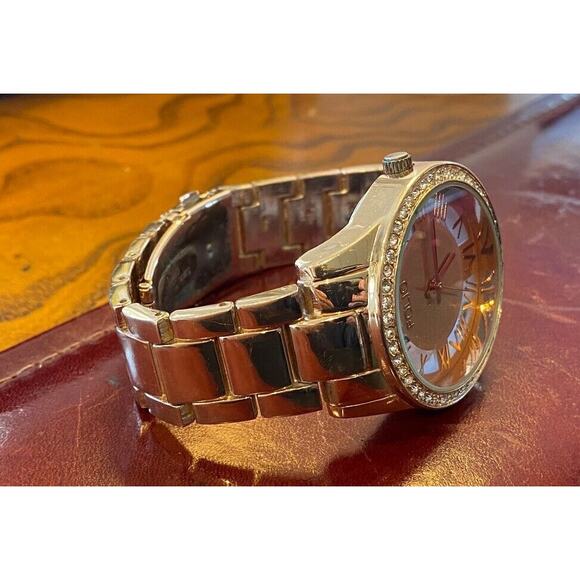 Women's Gold Tone Folio Watch, Crystal Accented Bezel, Roman Numeral Dial - Picture 3 of 3
